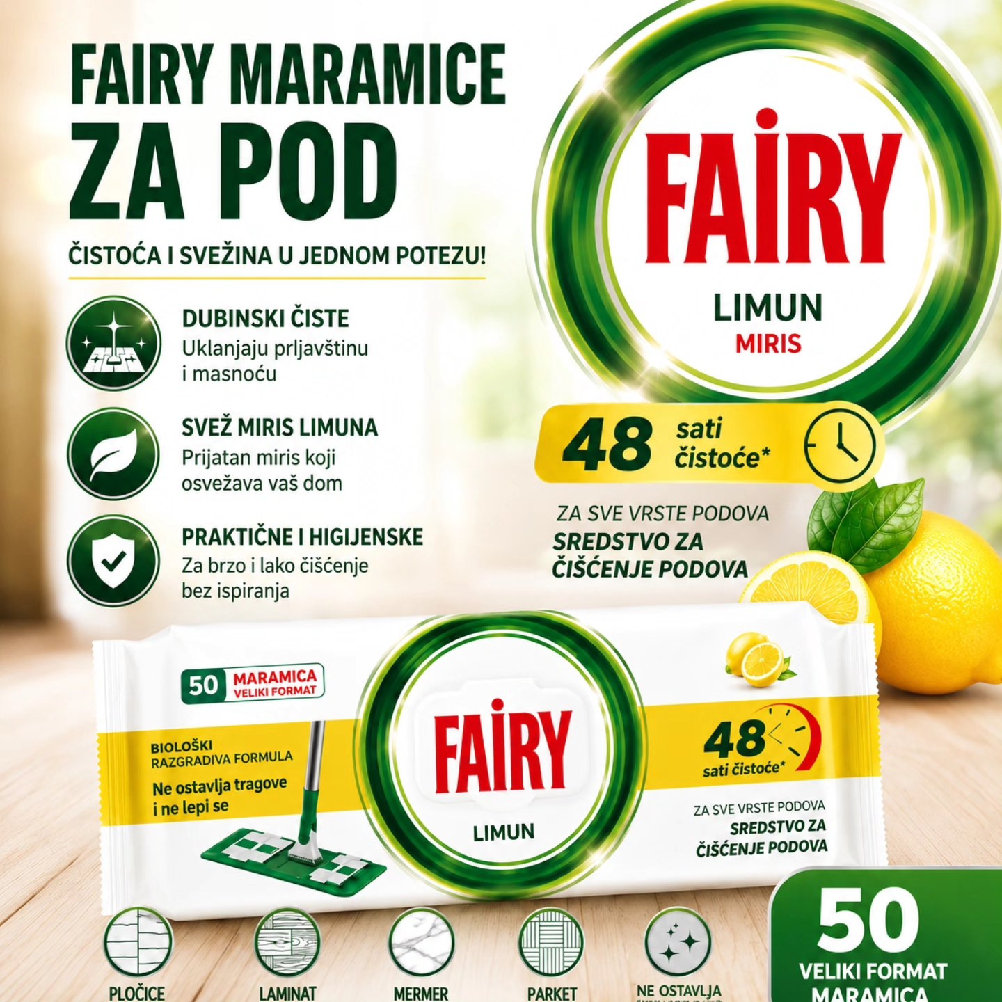 Fairy set za čišćenje ( Fairy maramice za pod, Clip mop + Fairy univerzalne maramice) - Slika 10