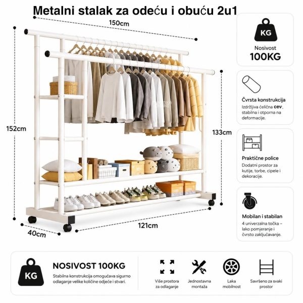 Metalni stalak za odeću i obuću, Stalak za odeću, Stalak za garderobu,