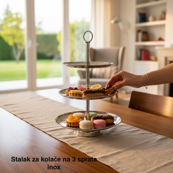 Stalak za kolače na 3 sprata inox , stalak za kolače , Etažer za kolače, Stalak za mafine, Stalak za posluženje