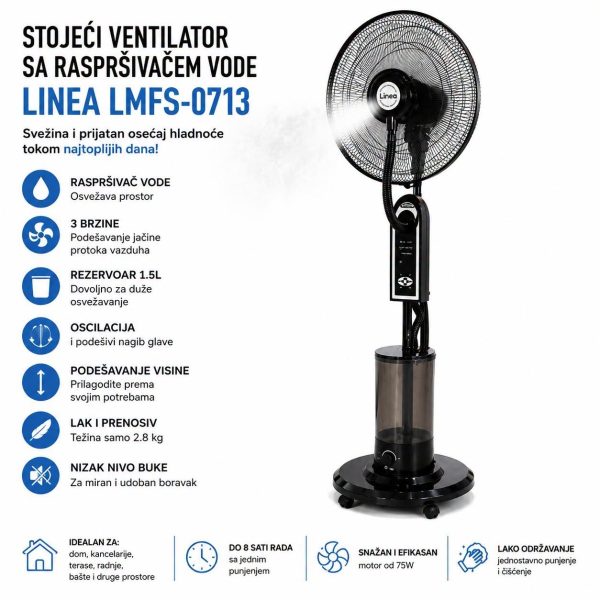 Ventilator sa raspršivačem vode LINEA 1,5l , stubni ventilator