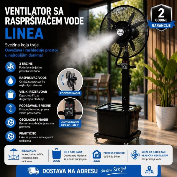 Ventilator sa raspršivačem vode LINEA 41l , stubni ventilator, ventilator za bašte