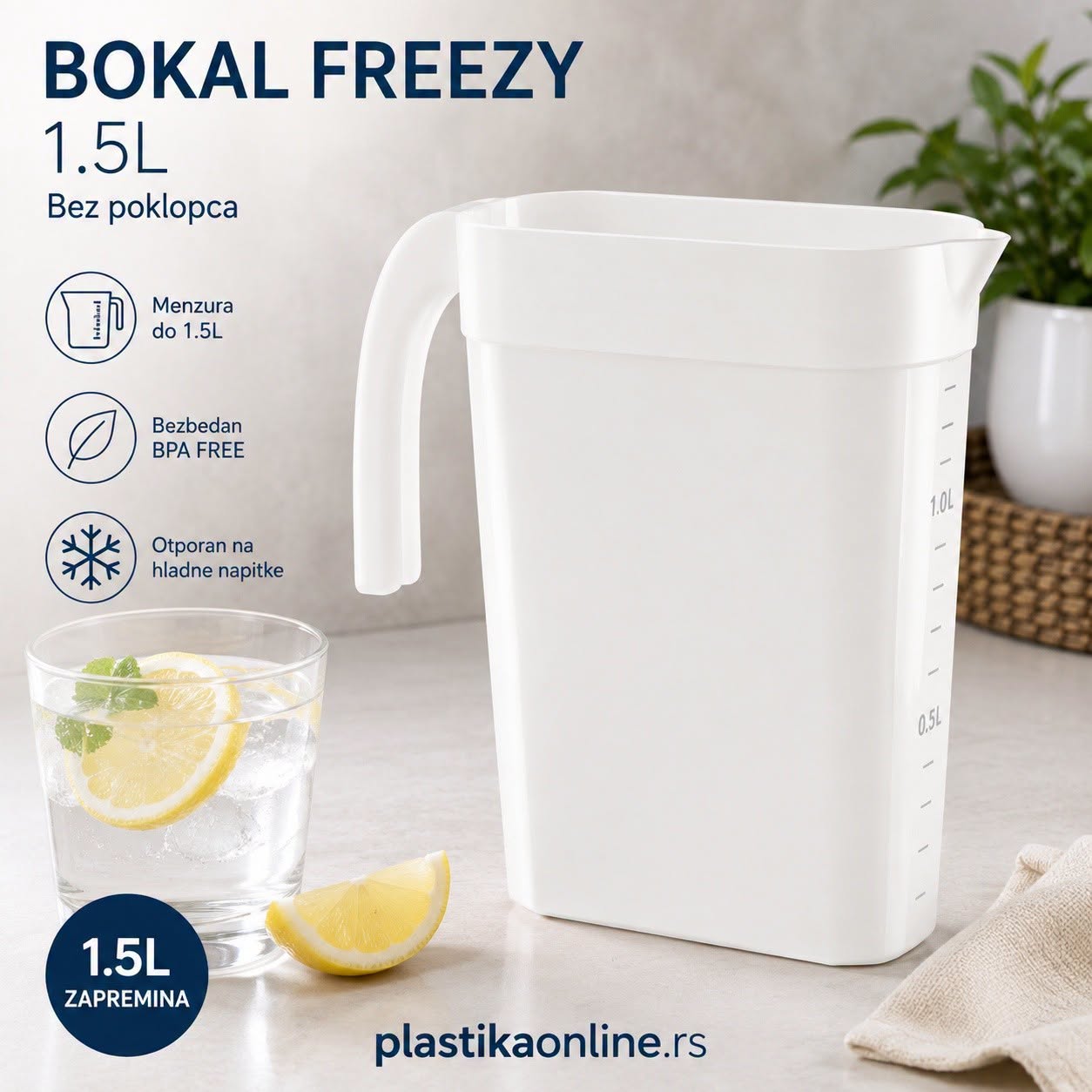 Bokal 1,5l Freezy , plastican bokal, bokal sa menzurom