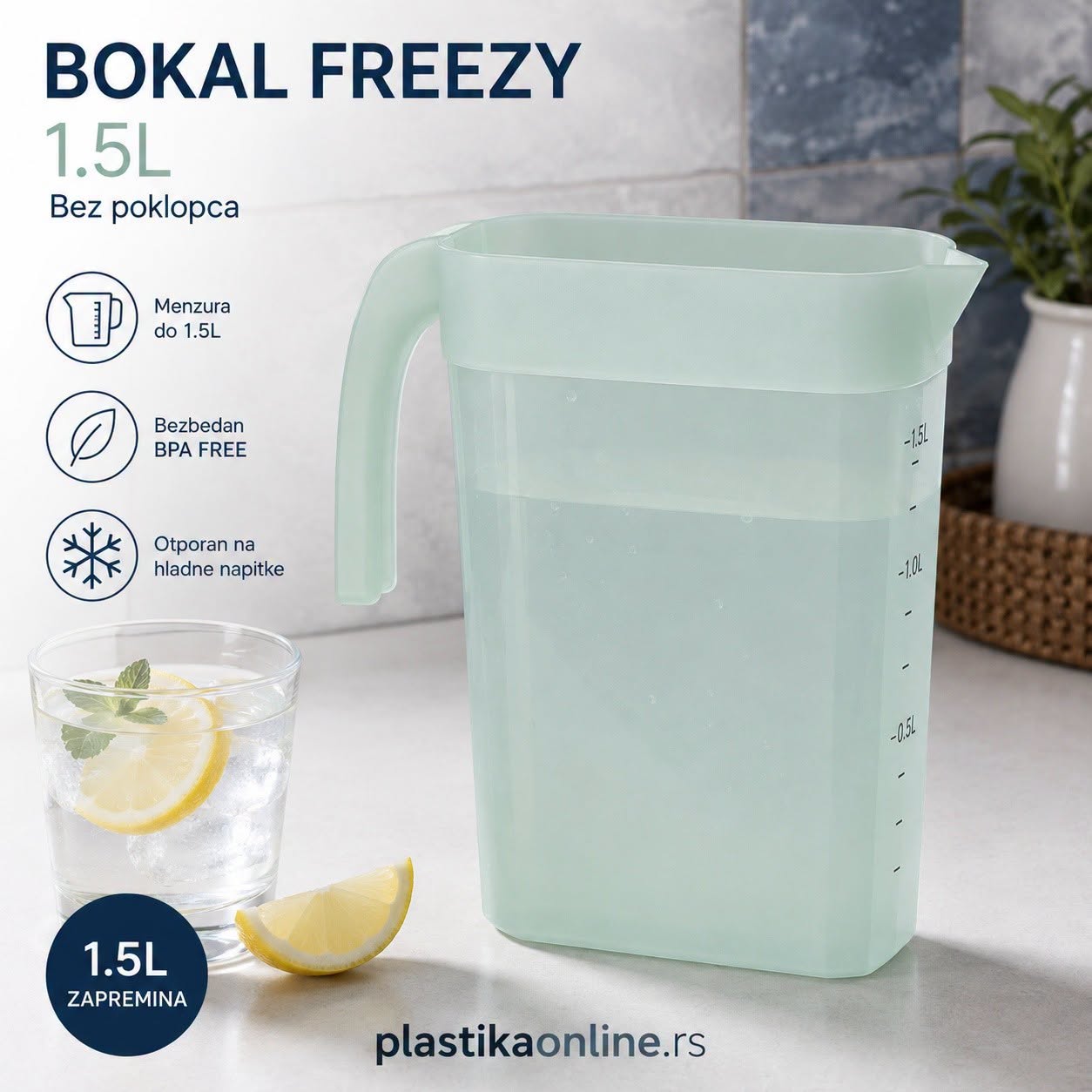 Bokal 1,5l Freezy , plastican bokal, bokal sa menzurom