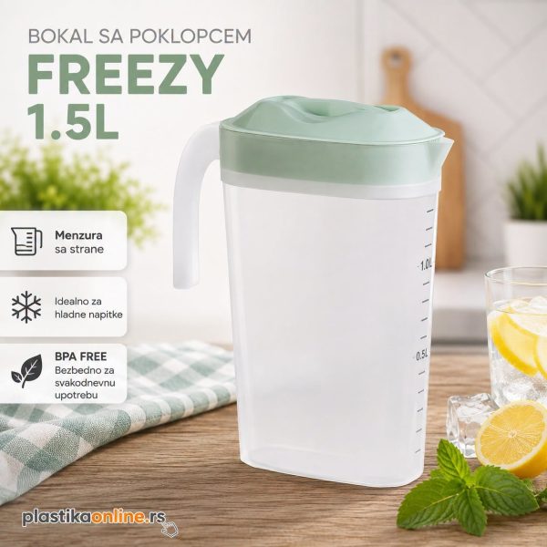 Bokal 1,5l s poklopcem Freezy, Bokal sa mericom, plasticni bokal