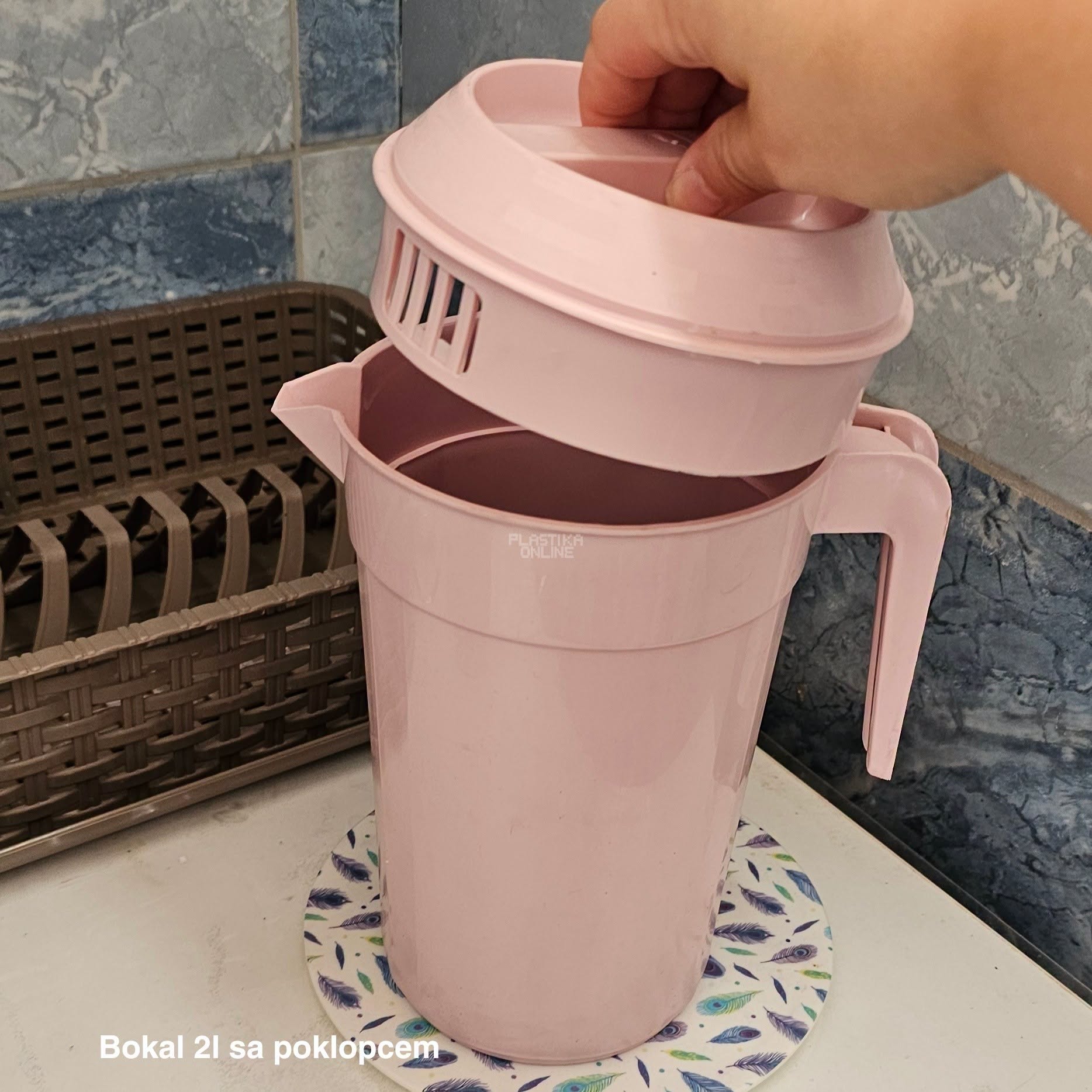 Bokal 2L sa poklopcem - 19x14xH23 cm puder roza