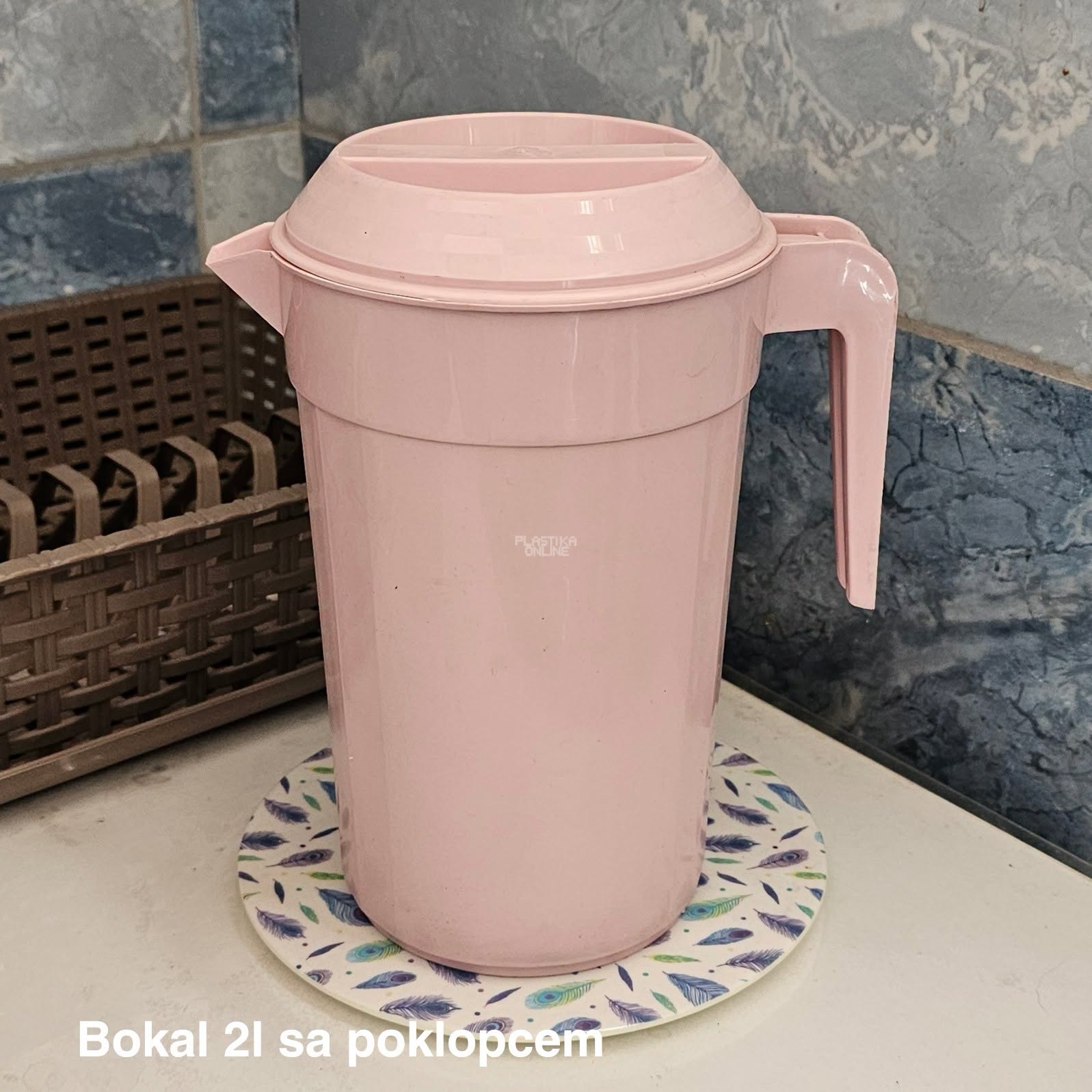 Bokal 2L sa poklopcem - 19x14xH23 cm puder roza