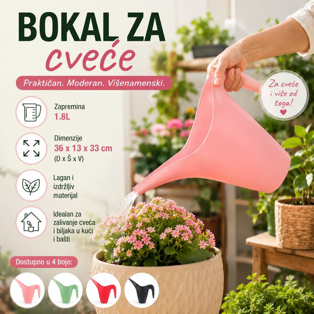 Bokal za polivanje 1.8l , polivaca za cveće, Bokal za zalivanje cveća 1.8l