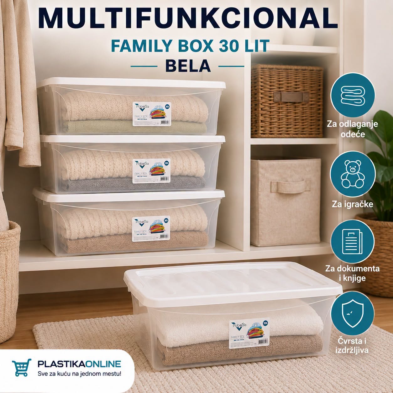 Kutija za odlaganje 30L - Family box 30l- BELA - Slika 3