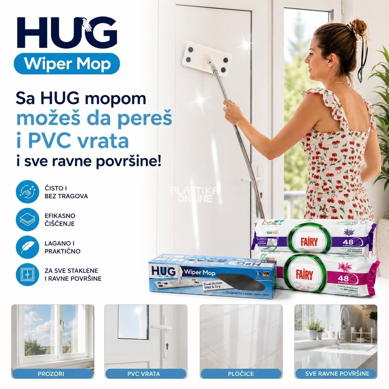 Hug - Fairy set za čišćenje ( HUG wiper mop, fairy maramice za pod + univerzalne maramice )