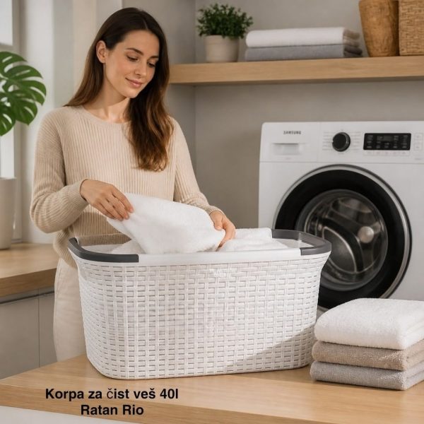 Korpa za čist veš 40L Ratan RIO bela