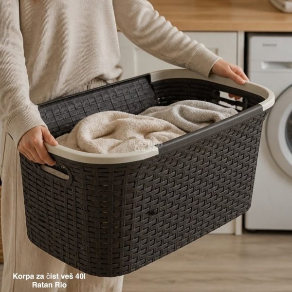 Korpa za čist veš 40L Ratan RIO braon