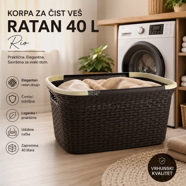 Korpa za čist veš 40L Ratan RIO braon