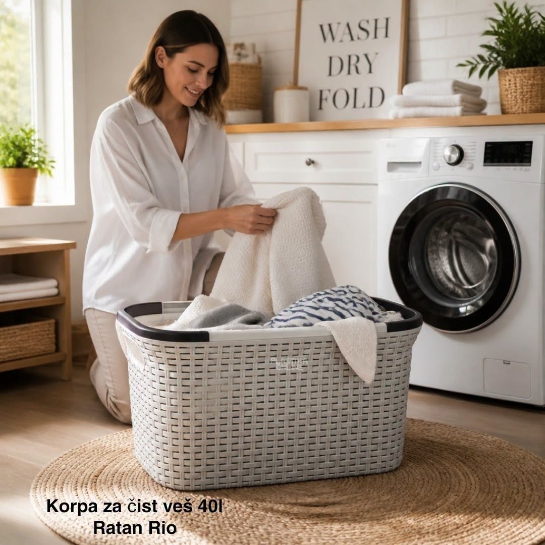 Korpa za čist veš 40L Ratan RIO krem