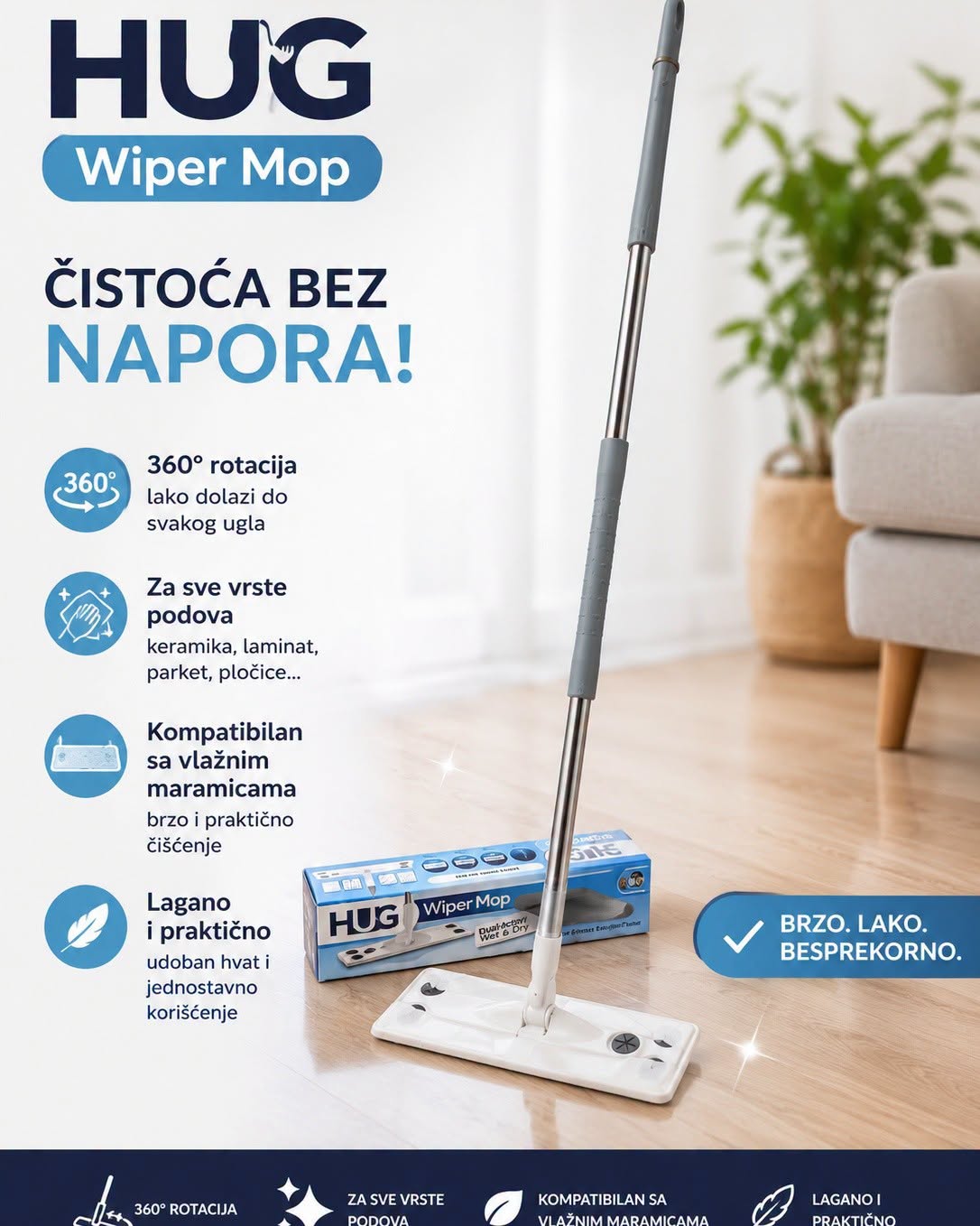 Mop za vlažne maramice HUG Wiper Mop