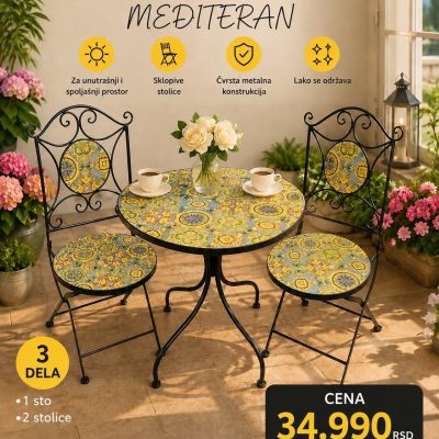 Baštenska garnitura Mediteran - sto i 2 sklopive stolice