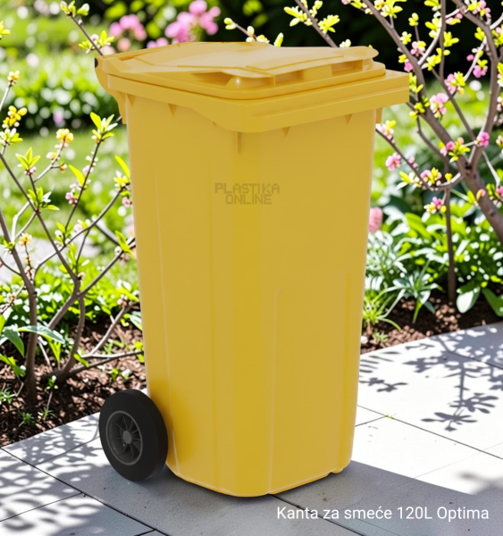 Plastična velika kanta za smeće 120L sa točkićima Optima žuta