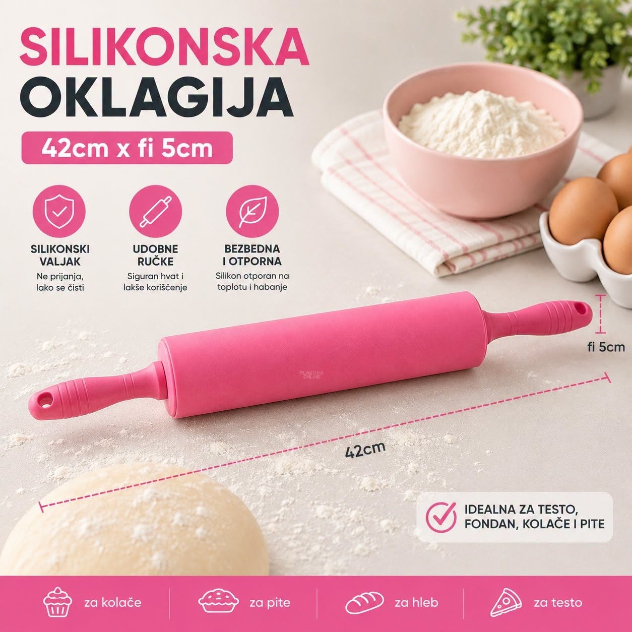 oklagija, silikonska oklagija, oklagija 42cm pink
