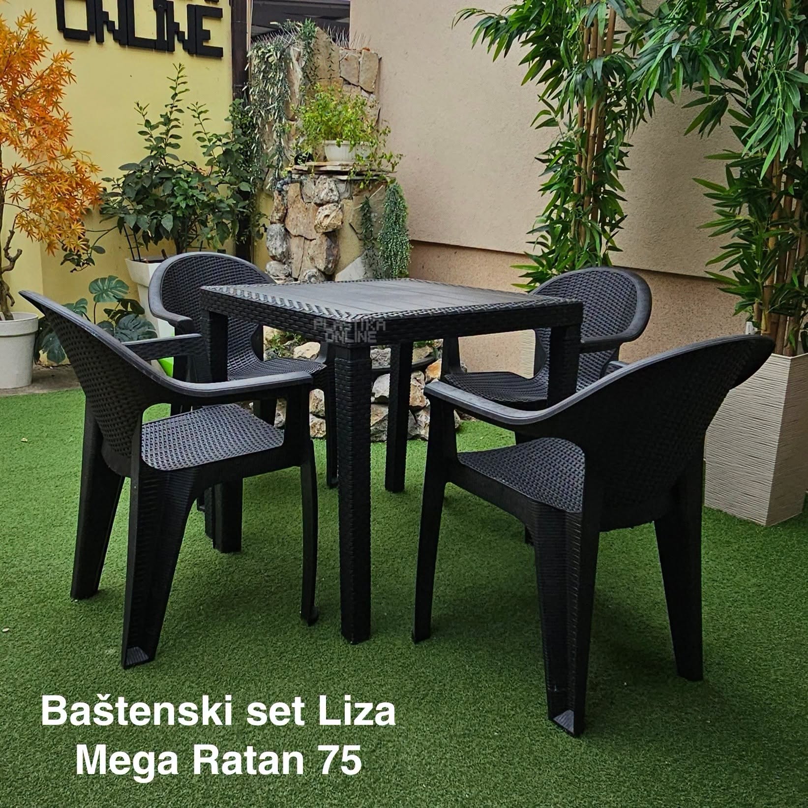 Baštenski set Liza Mega Ratan Lux 75 – 4 stolice i sto 75x75 cm