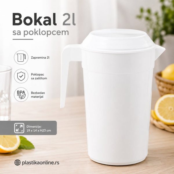Bokal 2L sa poklopcem - 19x14xH23 cm bela