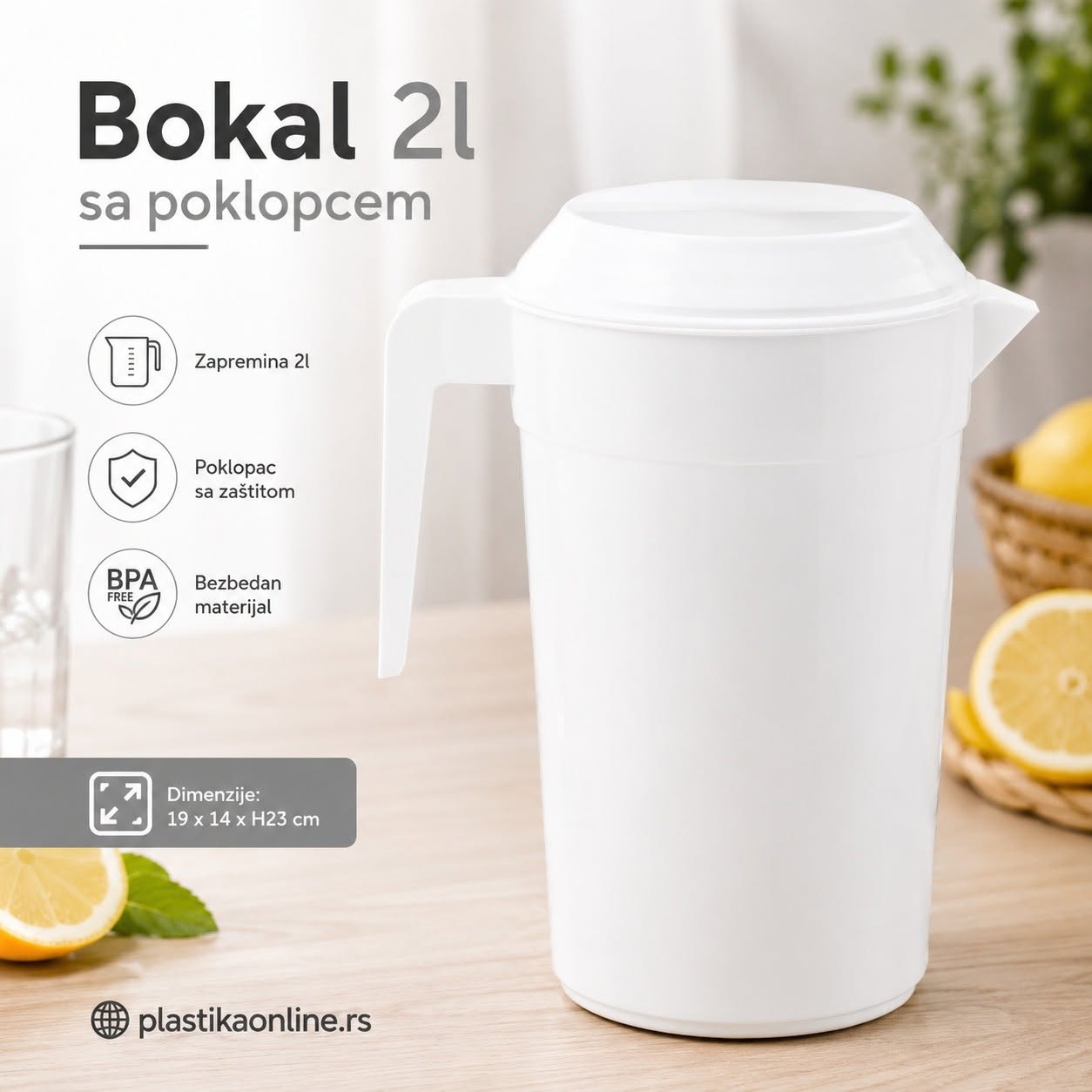 Bokal 2L sa poklopcem - 19x14xH23 cm bela