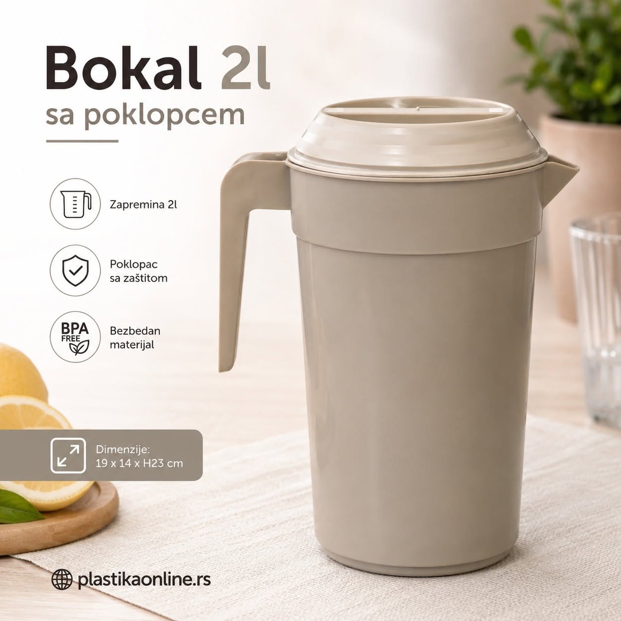 Bokal 2L sa poklopcem - 19x14xH23 cm moka