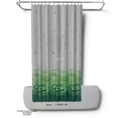 Dvodelna zavesa za kupatilo DROP Green 2 × 110 × 200 cm , tuš zavesa