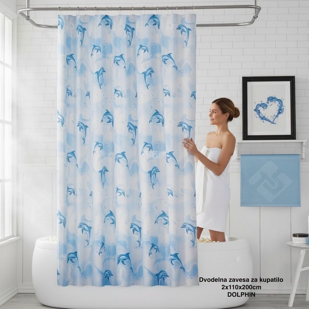 Dvodelna zavesa za kupatilo Dolphin 2x110x200 cm , tuš zavesa