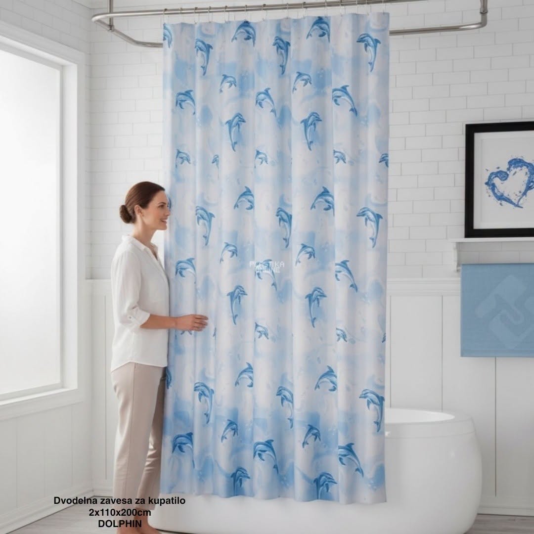 Dvodelna zavesa za kupatilo Dolphin 2x110x200 cm , tuš zavesa