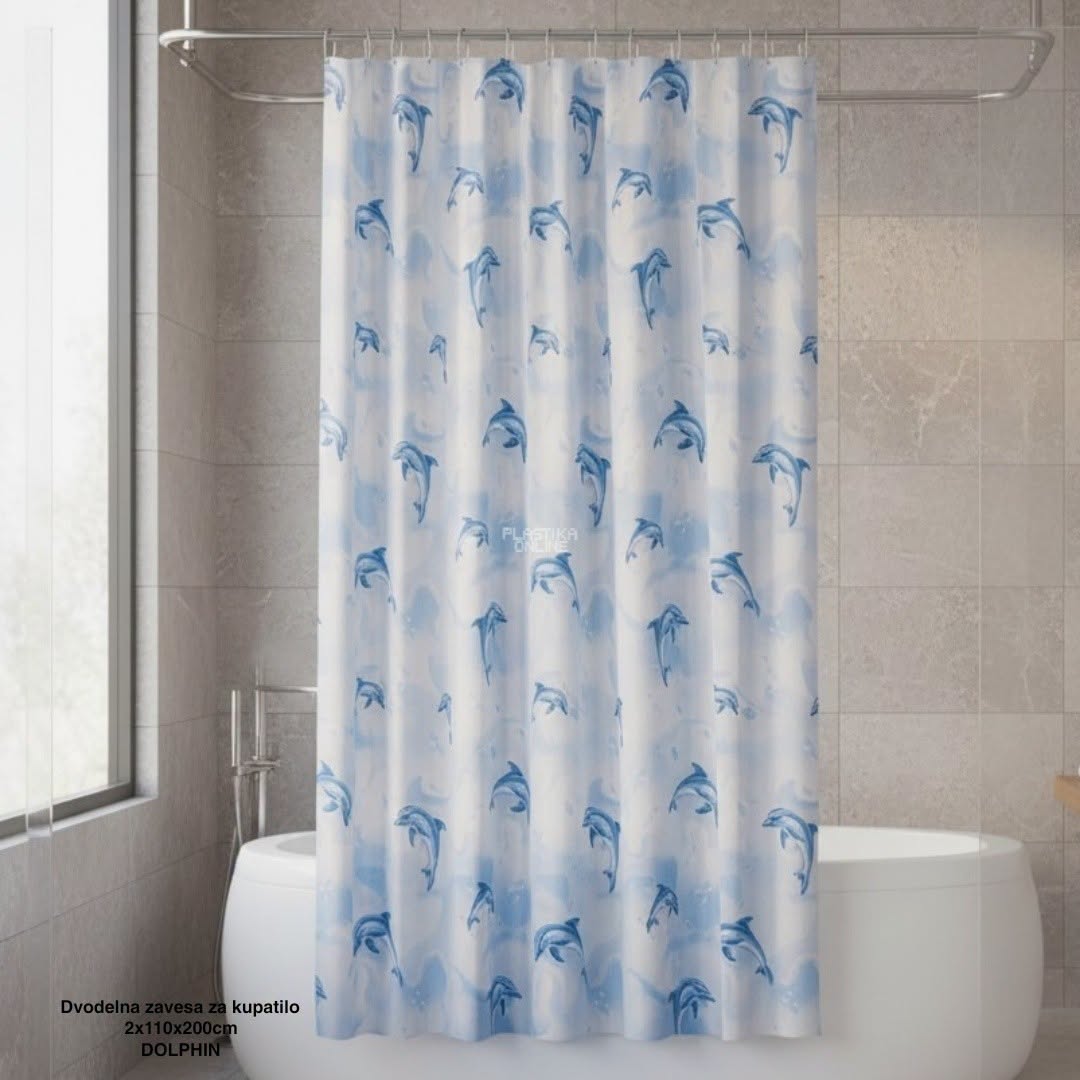 Dvodelna zavesa za kupatilo Dolphin 2x110x200 cm , tuš zavesa