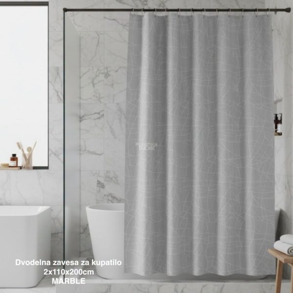 Dvodelna zavesa za kupatilo Marble 2x110x200 cm , tuš zavesa