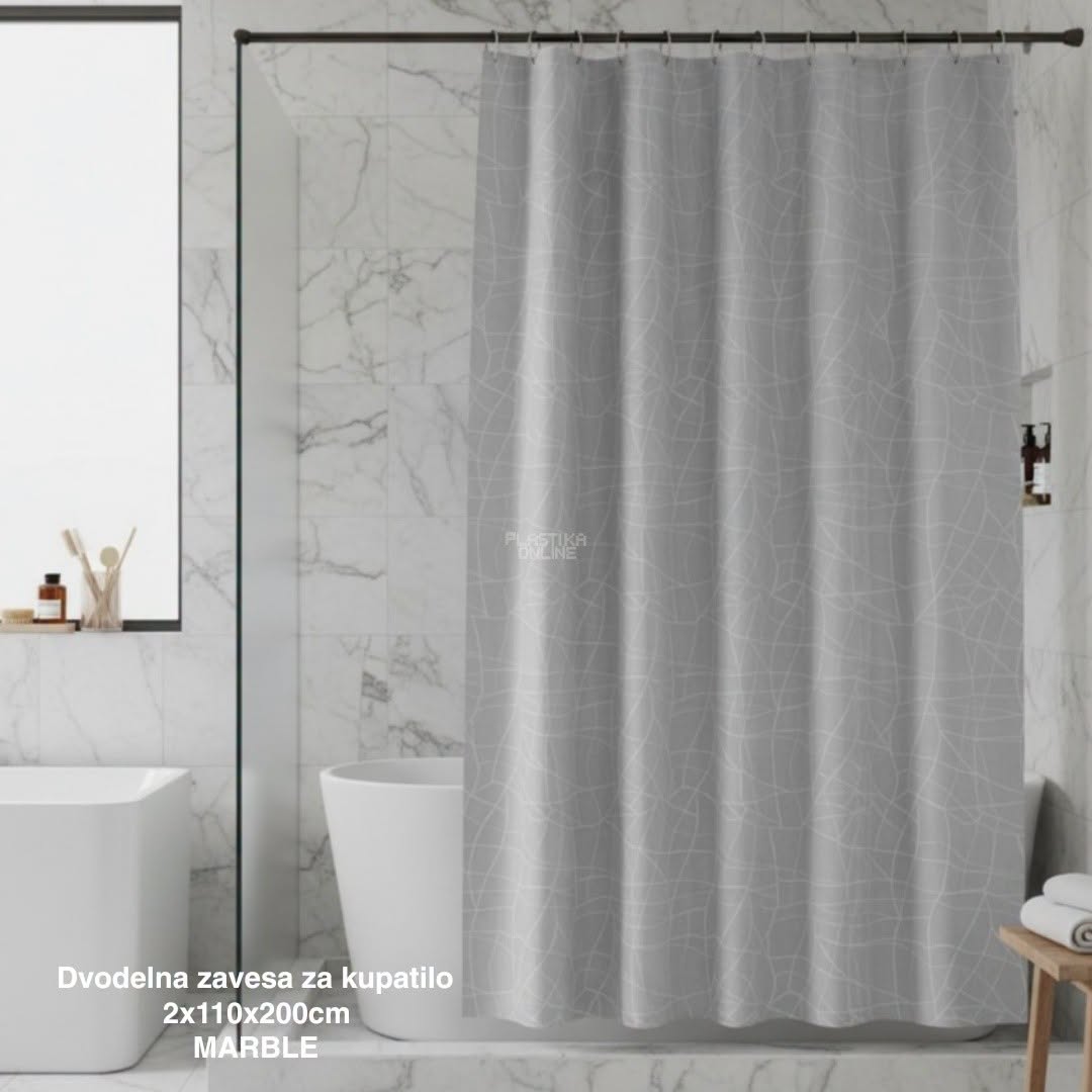 Dvodelna zavesa za kupatilo Marble 2x110x200 cm , tuš zavesa