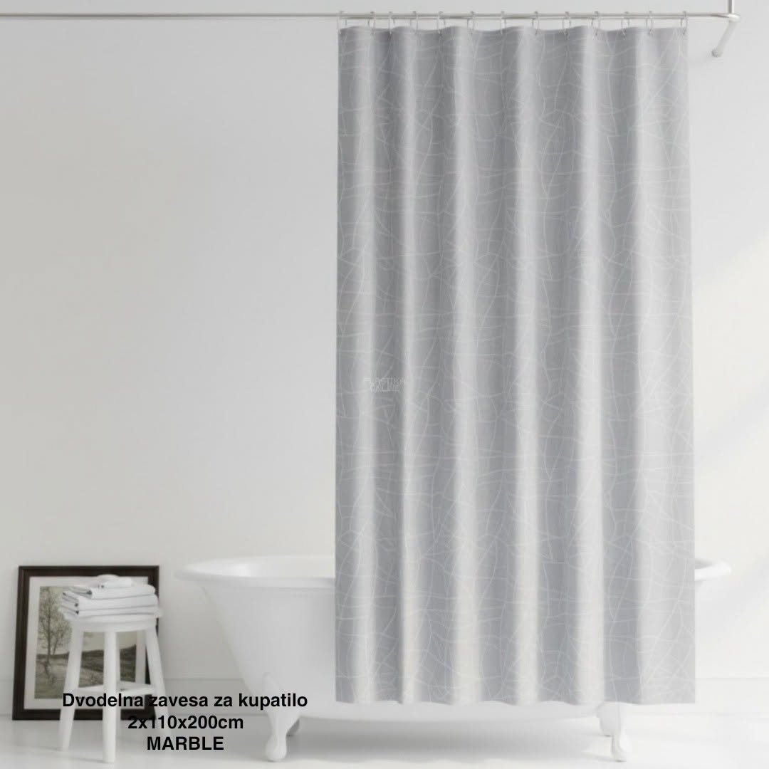 Dvodelna zavesa za kupatilo Marble 2x110x200 cm , tuš zavesa