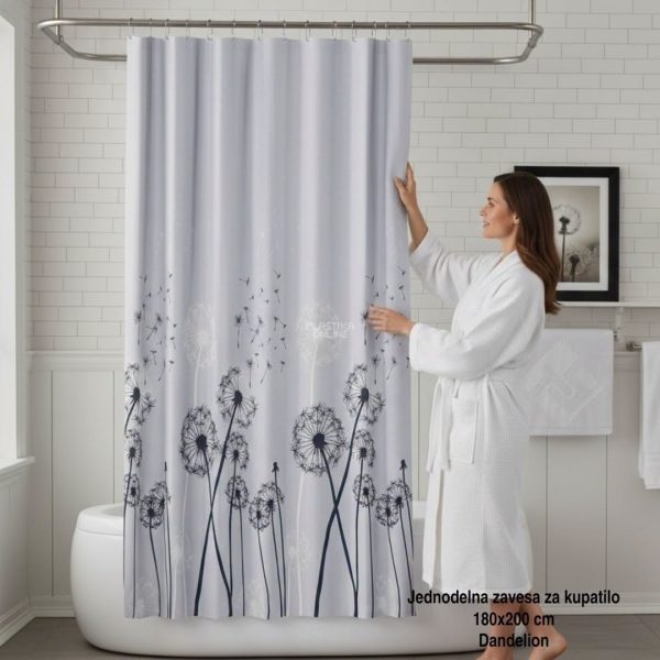 Jednodelna zavesa za kupatilo 180×200 cm Dandellion , zavesa za kadu, zavesa za tuš kabinu