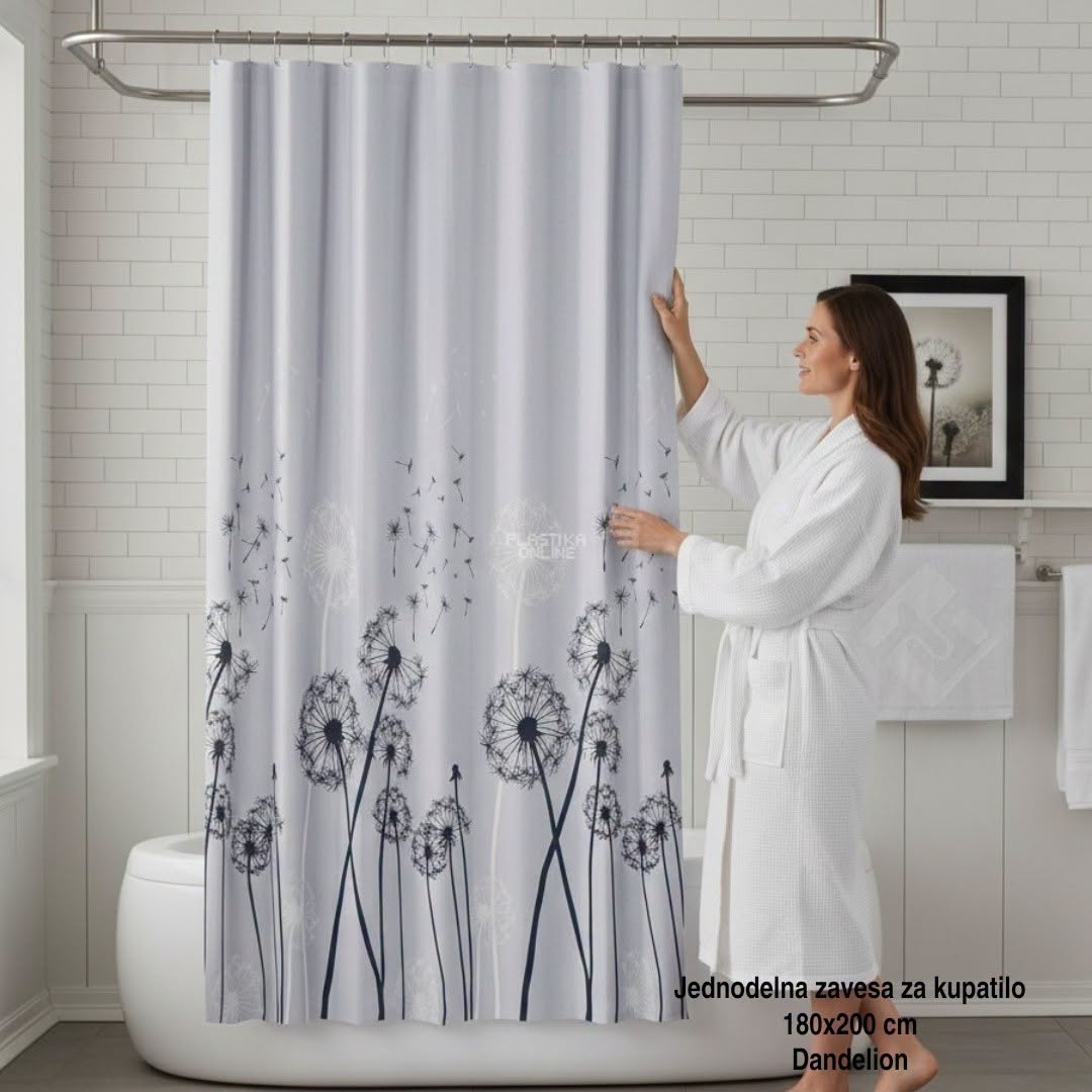 Jednodelna zavesa za kupatilo 180×200 cm Dandellion , zavesa za kadu, zavesa za tuš kabinu