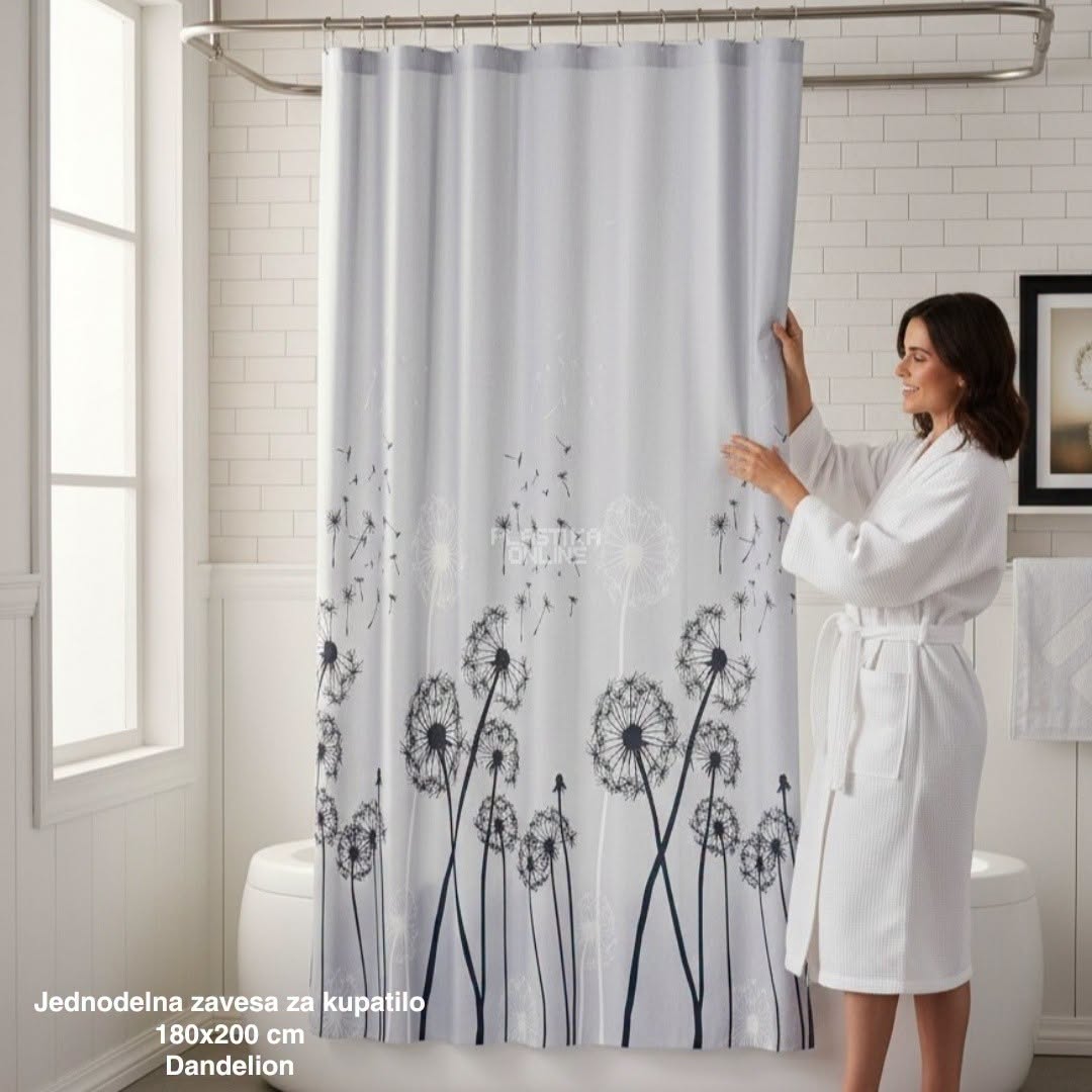 Jednodelna zavesa za kupatilo 180×200 cm Dandellion , zavesa za kadu, zavesa za tuš kabinu
