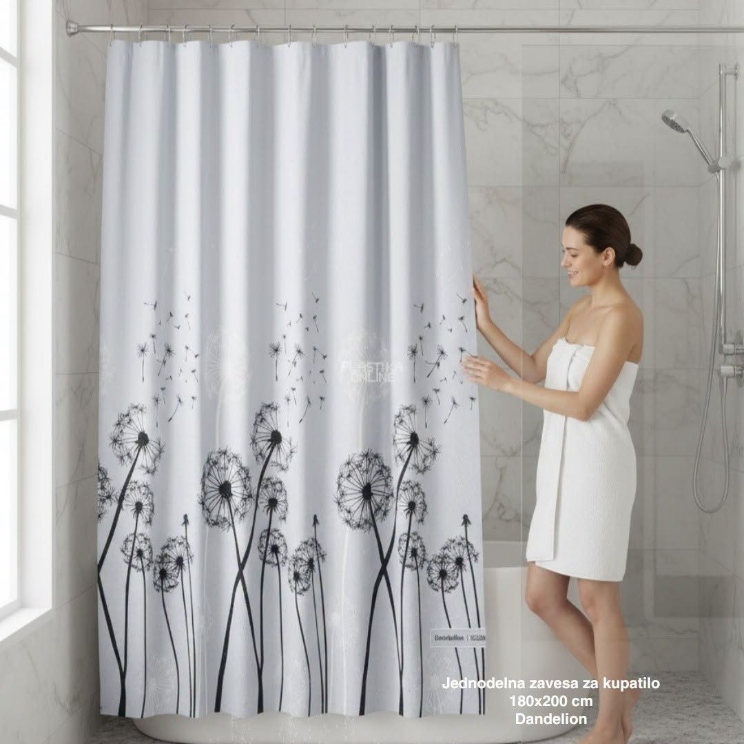 Jednodelna zavesa za kupatilo 180×200 cm Dandellion , zavesa za kadu, zavesa za tuš kabinu