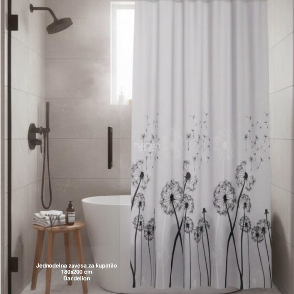 Jednodelna zavesa za kupatilo 180×200 cm Dandellion , zavesa za kadu, zavesa za tuš kabinu