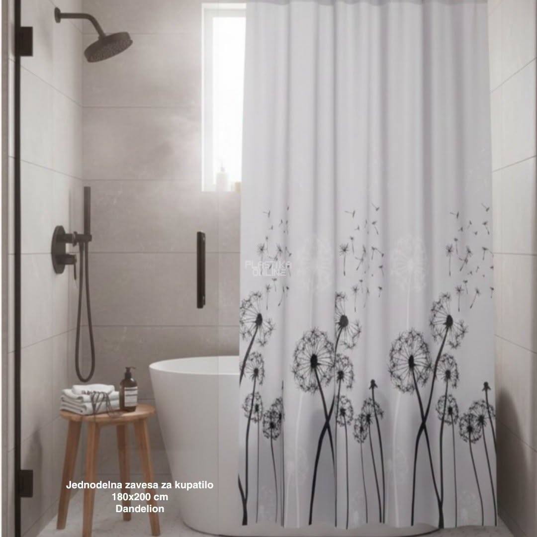 Jednodelna zavesa za kupatilo 180×200 cm Dandellion , zavesa za kadu, zavesa za tuš kabinu