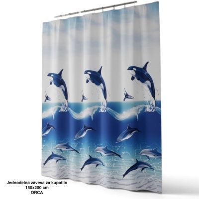 Jednodelna zavesa za kupatilo 180×200 cm ORCA , zavesa za kadu, zavesa za tuš kabinu