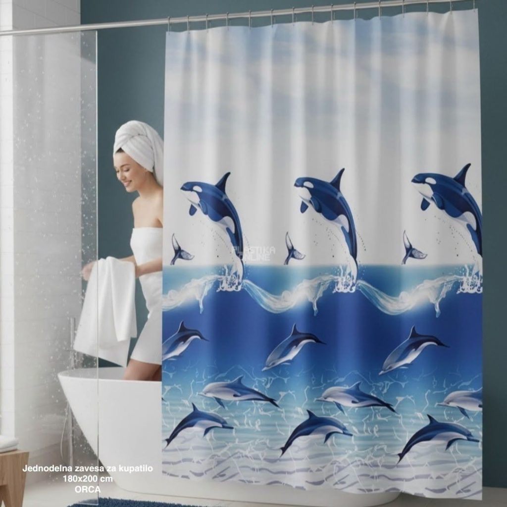 Jednodelna zavesa za kupatilo 180×200 cm ORCA , zavesa za kadu, zavesa za tuš kabinu