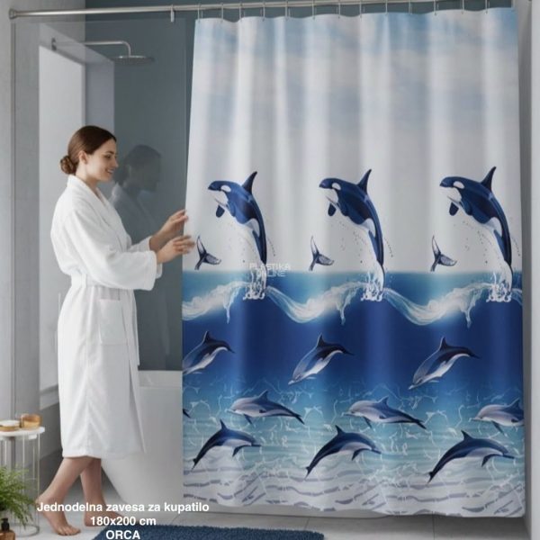 Jednodelna zavesa za kupatilo 180×200 cm ORCA , zavesa za kadu, zavesa za tuš kabinu