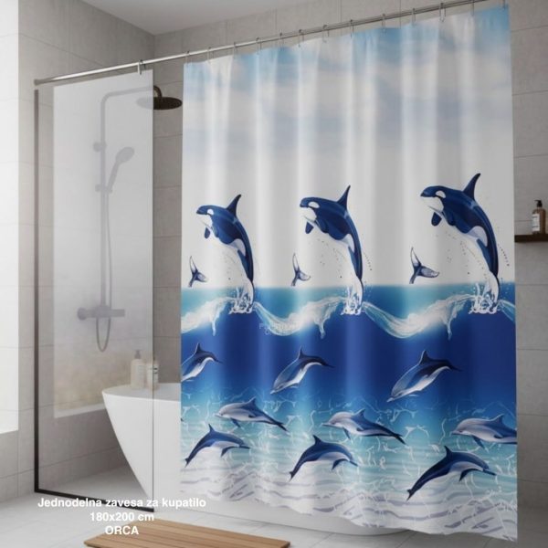 Jednodelna zavesa za kupatilo 180×200 cm ORCA , zavesa za kadu, zavesa za tuš kabinu