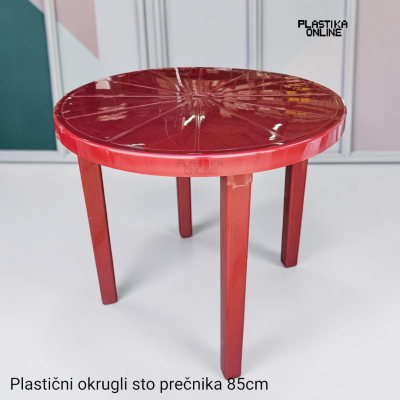 Plastični baštenski okrugli sto prečnika 85cm bordo boje