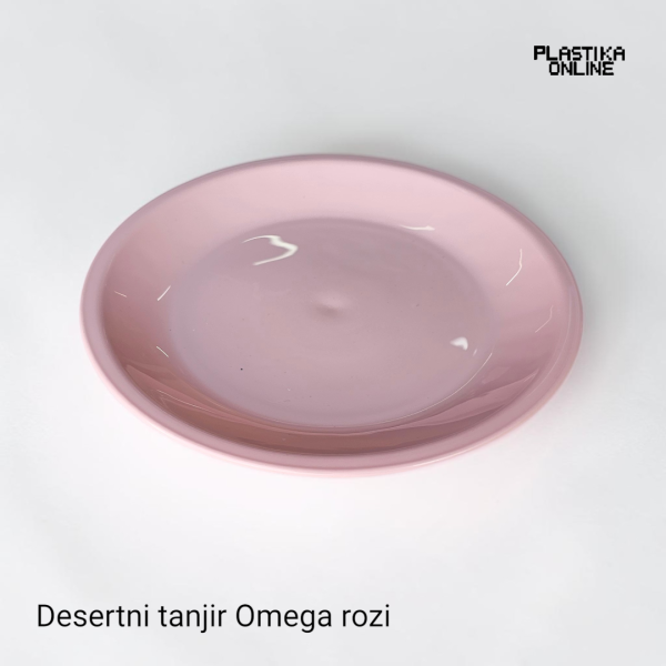 Plastični desertni tanjir Omega roze boje prečnika 20,5cm