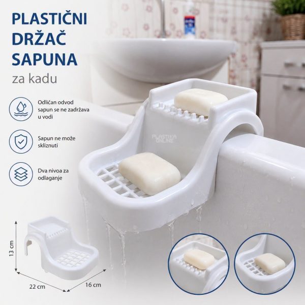 Plastični držač za sapun na kadi 2u1