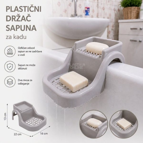Plastični držač za sapun na kadi 2u1