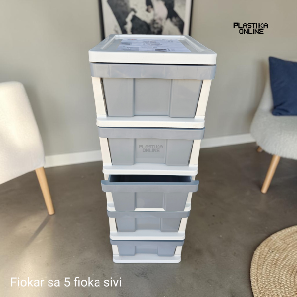 Plastični fiokar sa 5 fioka visine 95cm sive boje