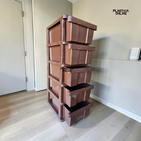 Plastični fiokar sa 5 fioka braon boje KOV