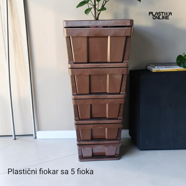 Plastični fiokar sa 5 fioka braon boje visine 95cm