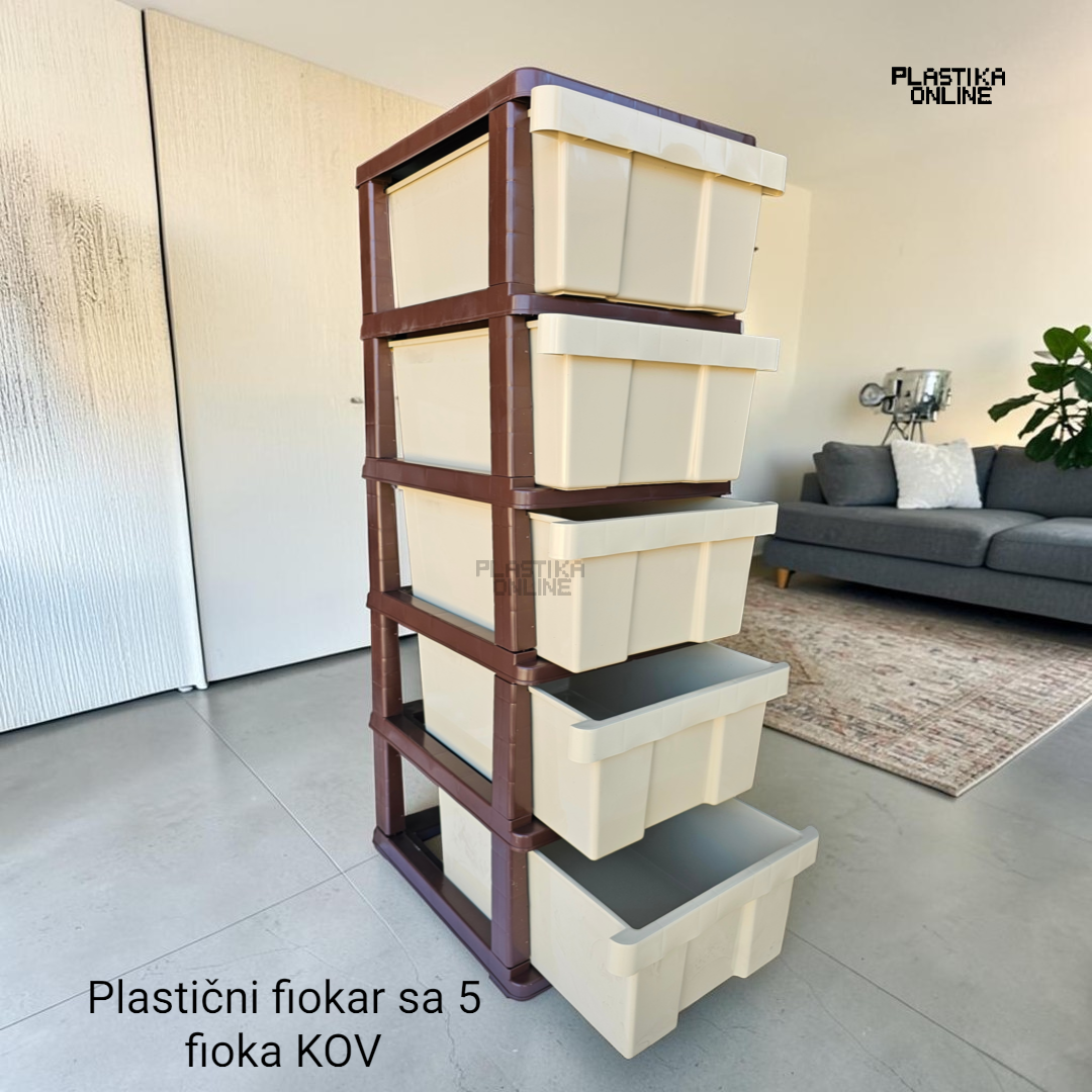 plastični fiokar sa 5 fioka visine 95cm boja braon-krem